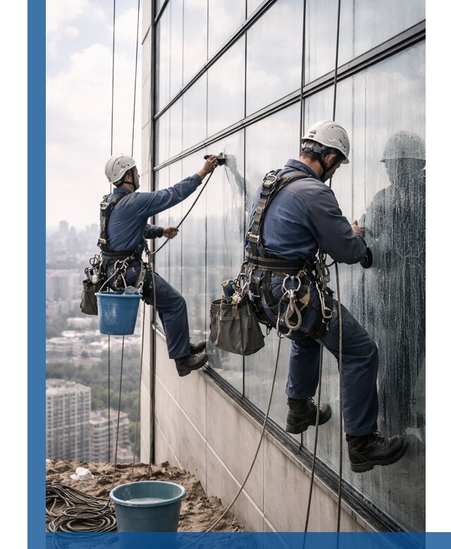 Профессиональная мойка фасадных окон альпинистами в Ростове