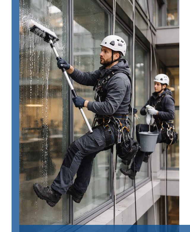 Профессиональная мойка витражей промышленными альпинистами в Ростове