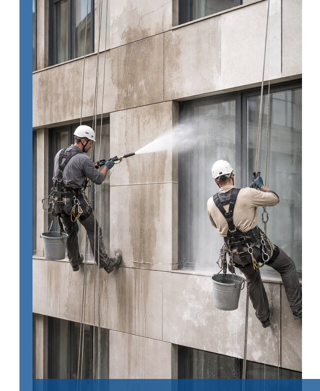 Послестроительная мойка фасада промышленным альпинизмом в Ростове