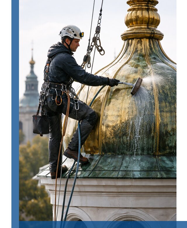 Профессиональная мойка куполов и шпилей высотными альпинистами в Ростове