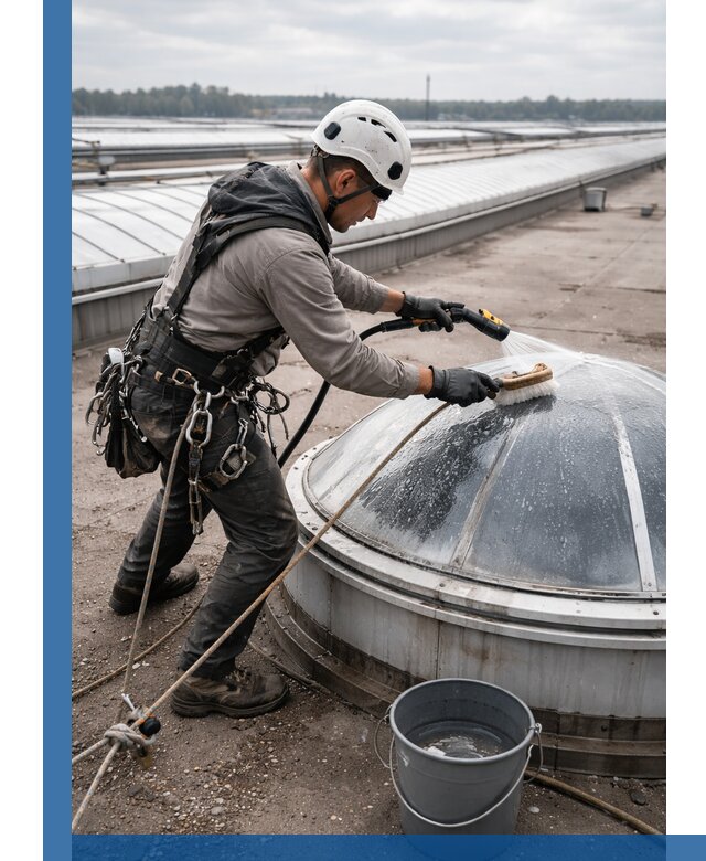 Мойка зенитных фонарей на кровле для промышленных объектов в Ростове