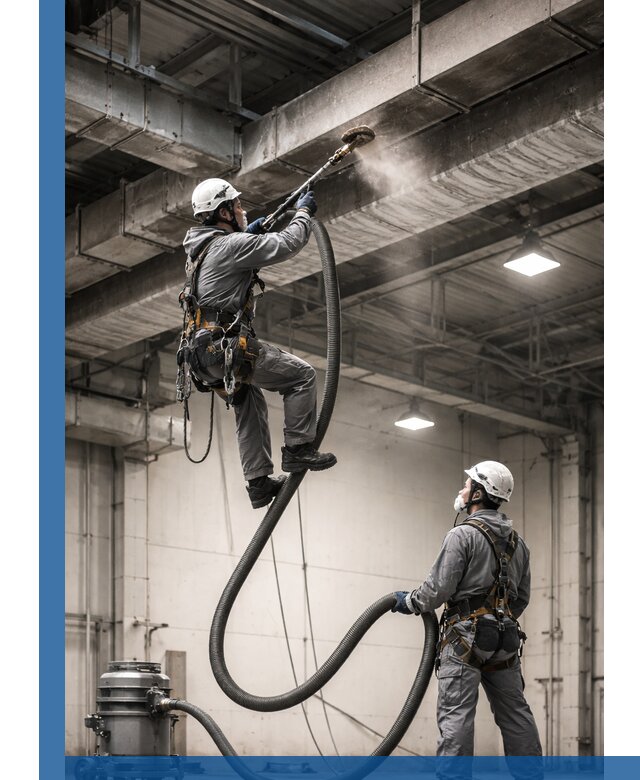 Обеспыливание потолочных конструкций в Ростове промышленным альпинизмом