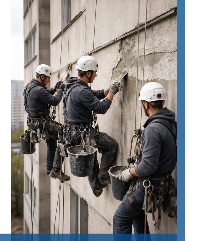 Ремонт бетонных элементов фасада в Ростове от 2566 р. | ВЫСОТНИК-Рсв