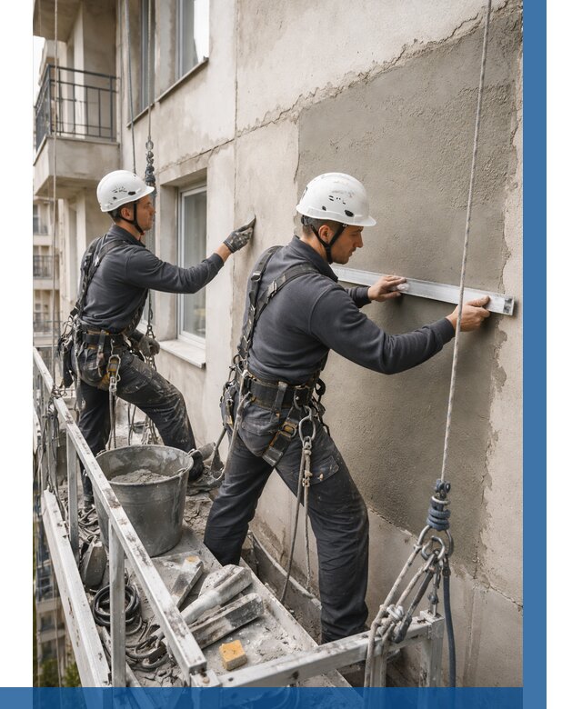 Штукатурка фасада на высоте в Ростове от 924 р. | ВЫСОТНИК-Рсв