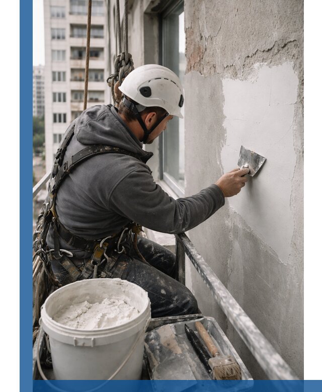 Шпаклевка фасадов на высоте с промальпинистами в Ростове