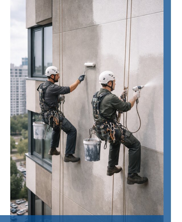 Покраска фасада альпинистами в Ростове от 308 р. | ВЫСОТНИК-Рсв