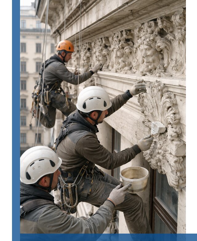 Реставрация фасадной лепнины с высотными работами в Ростове