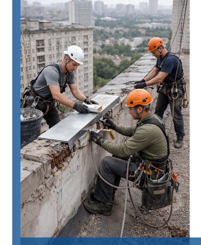 Ремонт парапета на кровле в Ростове, высотные работы с гарантией