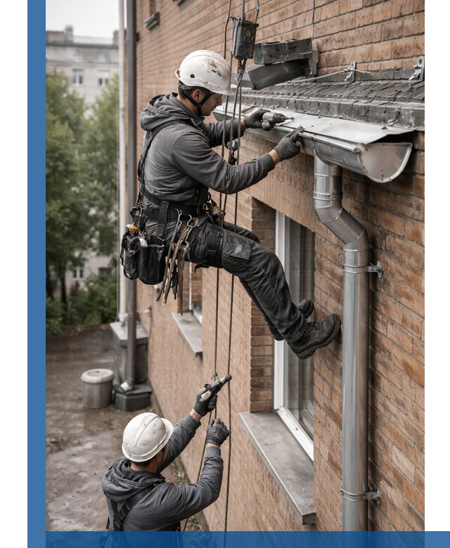 Монтаж водосточной системы на здании в Ростове под ключ