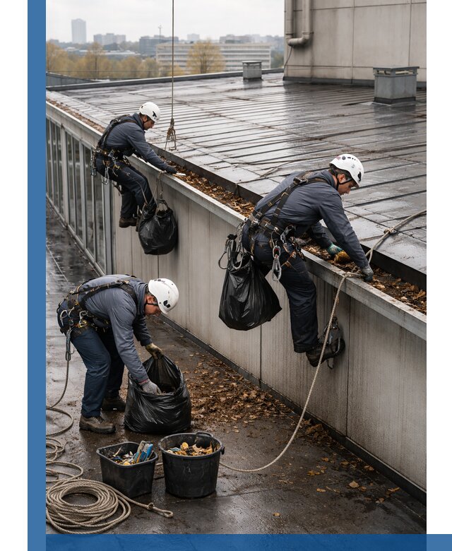 Очистка кровли по периметру в Ростове силами промышленных альпинистов