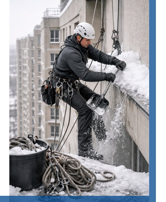 Очистка карнизов от снега в Ростове от 308 р. | ВЫСОТНИК-Рсв