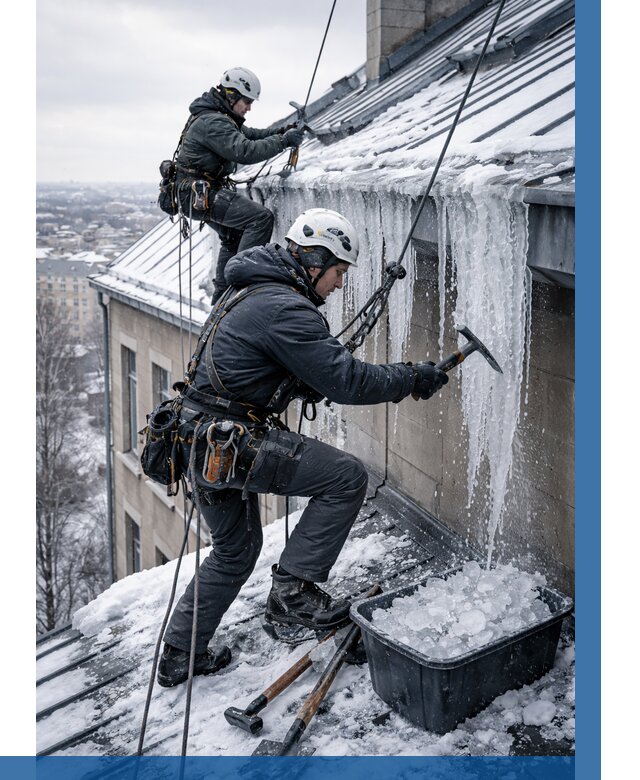 Удаление наледи с кровли в Ростове от 5645 р. | ВЫСОТНИК-Рсв