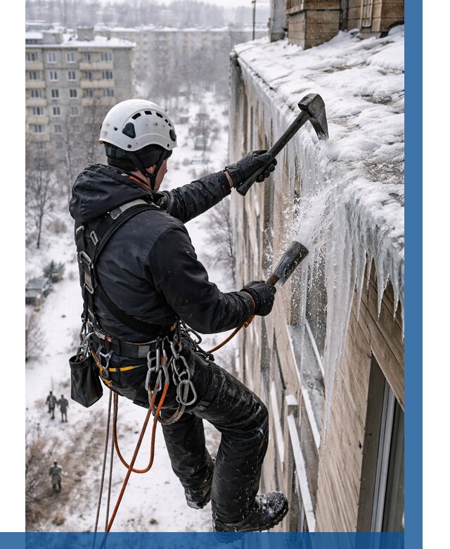 Сбивание сосулек с крыши в Ростове по цене от 4618 р. | ВЫСОТНИК-Рсв