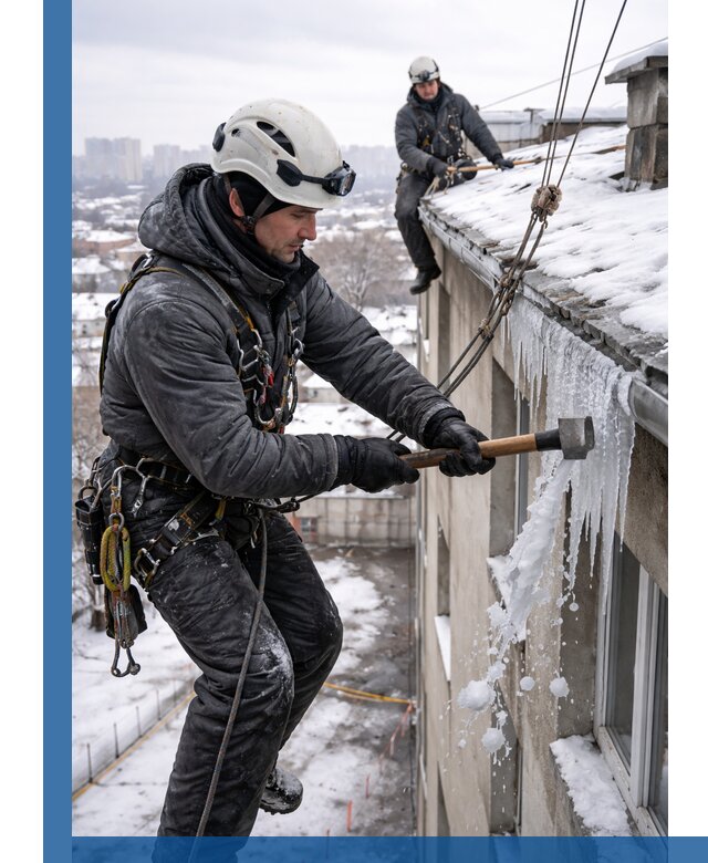 Сбивание и удаление сосулек с крыши в Ростове безопасно