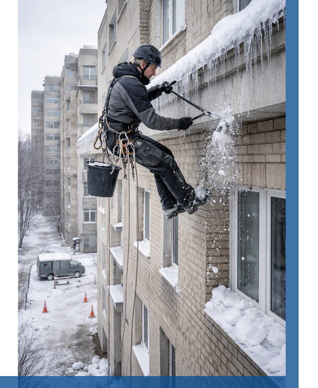 Удаление наледи с карнизов в Ростове от 359 р. | ВЫСОТНИК-Рсв