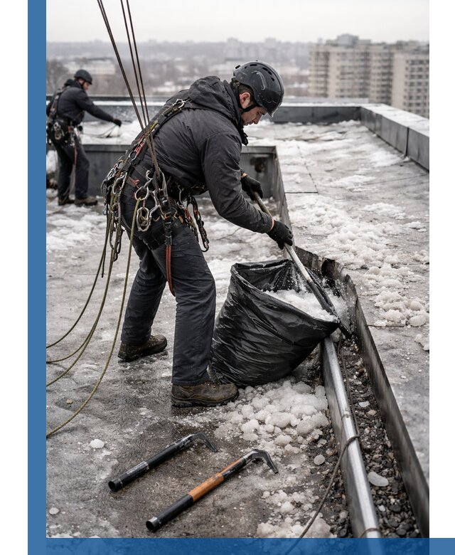 Аварийная очистка кровли в Ростове от промальпинистов