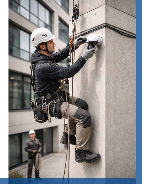 Монтаж камер видеонаблюдения на фасаде в Ростове от 8724 р.-ВЫСОТНИК-Рсв