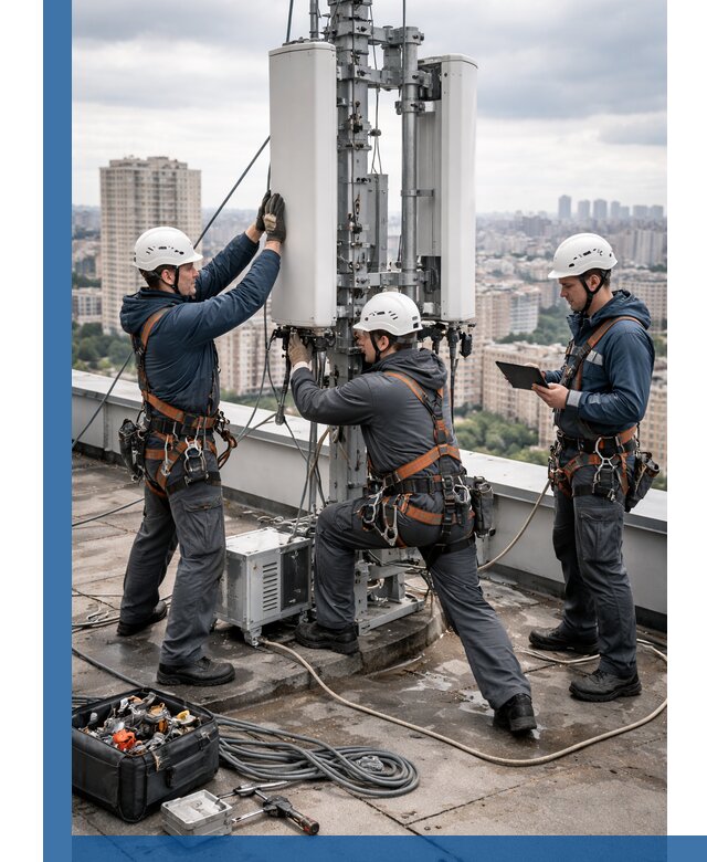 Монтаж антенн связи на крыше в Ростове с вводом в эксплуатацию