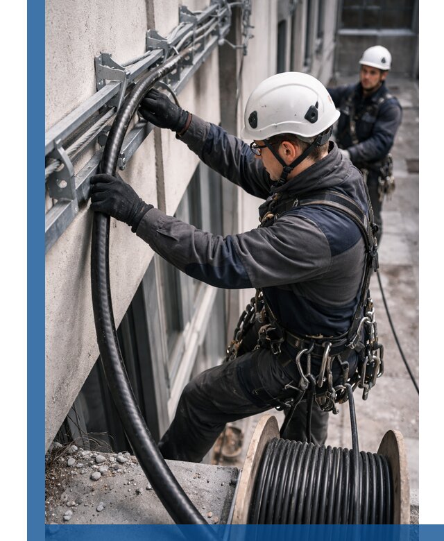 Протяжка кабеля питания на высоте в Ростове с гарантией безопасности и качества