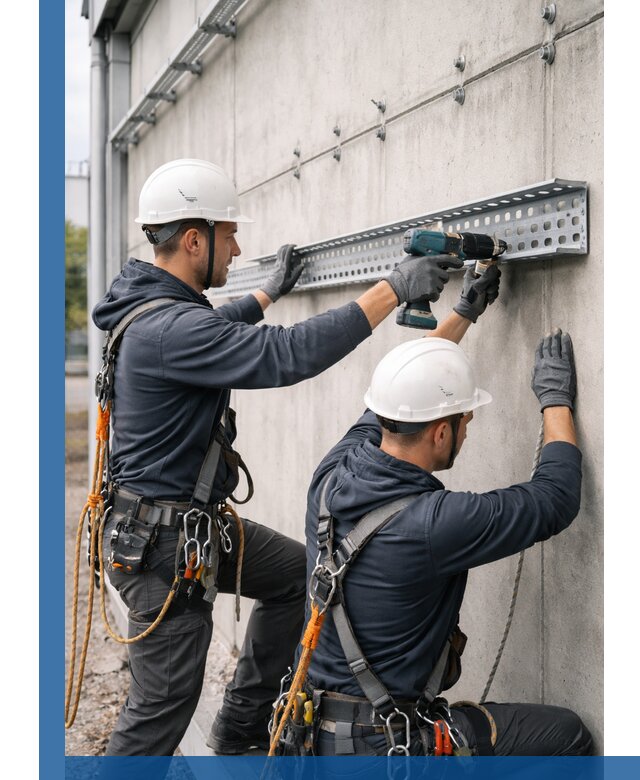 Монтаж кабельных лотков на фасаде зданий в Ростове с гарантией