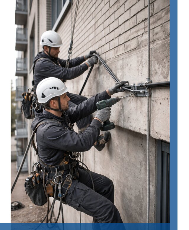 Крепление кабеля на фасаде в Ростове от 359 р. | ВЫСОТНИК-Рсв