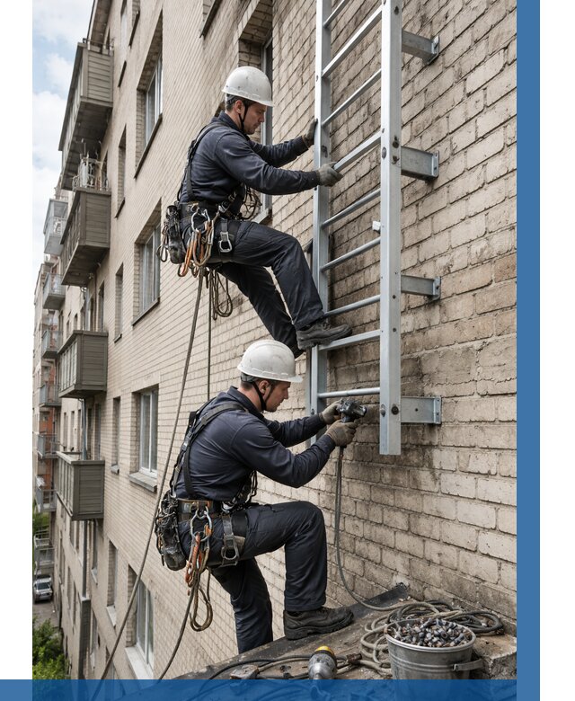 Монтаж пожарной лестницы в Ростове от 25658 р заказать у ВЫСОТНИК-Рсв