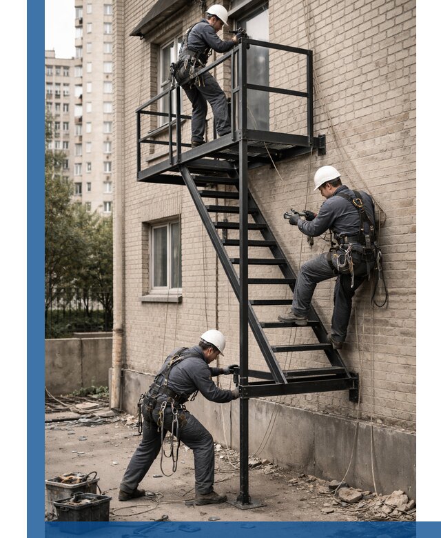 Монтаж пожарной лестницы в Ростове, установка и крепление