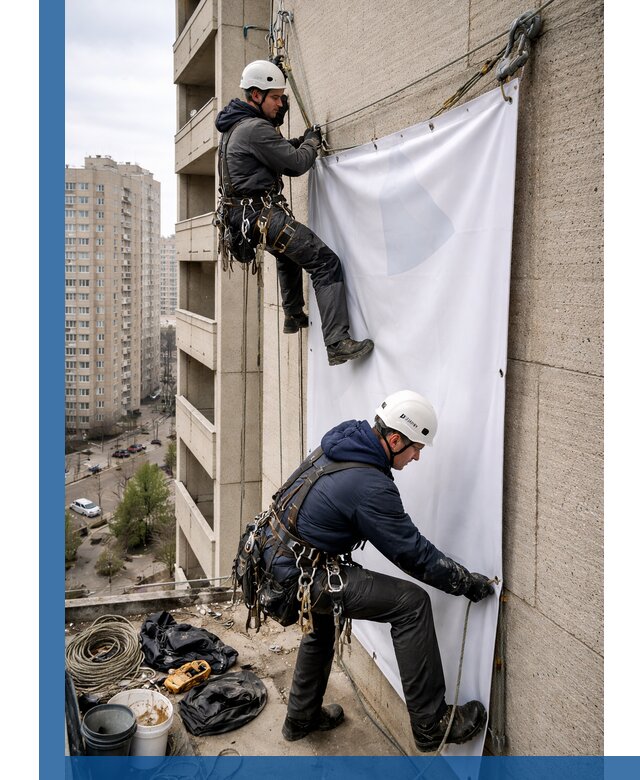 Профессиональный монтаж баннеров на фасаде в Ростове