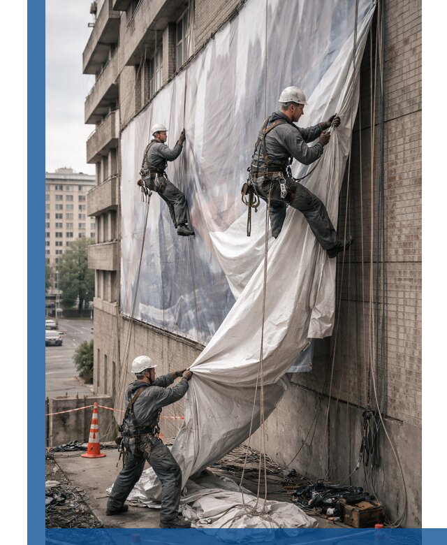 Демонтаж баннеров с фасада в Ростове оперативно и безопасно