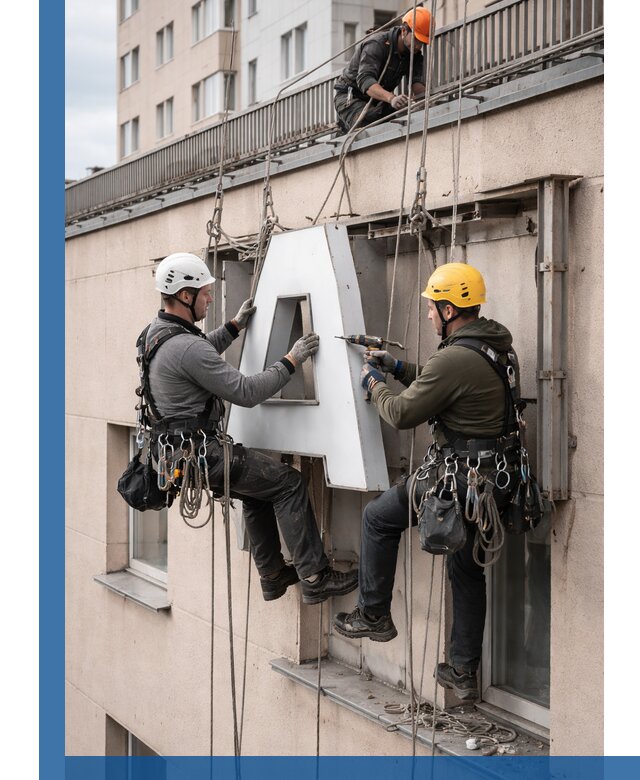 Ремонт и восстановление наружных вывесок на высоте в Ростове