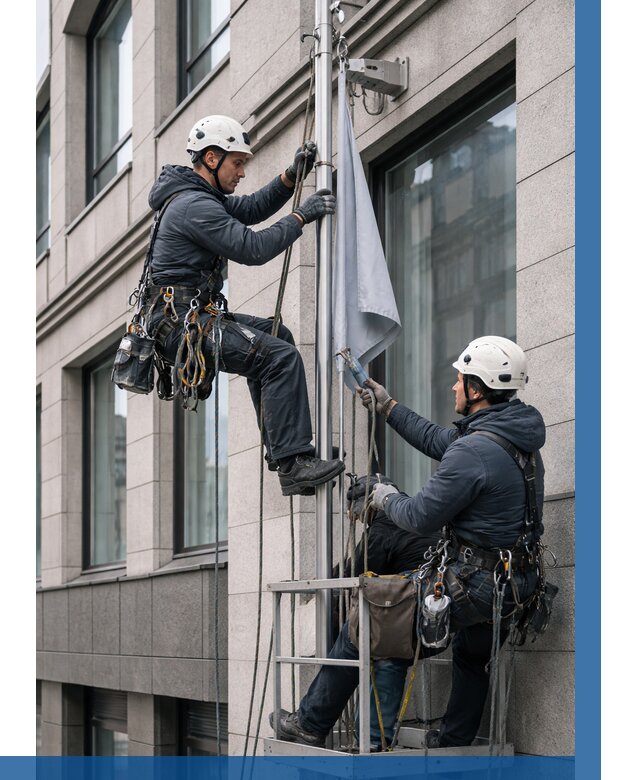 Установка флагов на фасаде в Ростове от 4618 р. | ВЫСОТНИК-Рсв