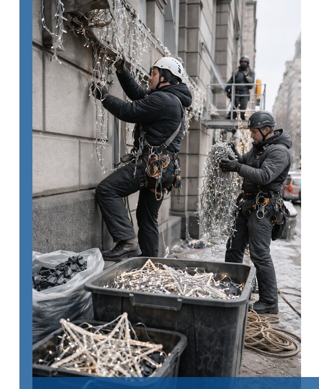 Демонтаж новогоднего оформления и гирлянд в Ростове