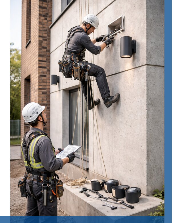 Монтаж фасадного освещения в Ростове от 2566 р. | ВЫСОТНИК-Рсв