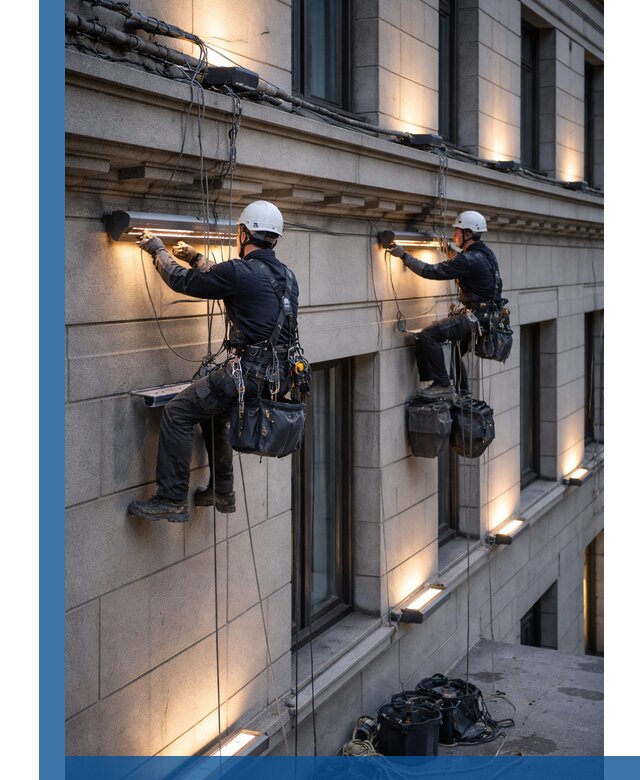 Монтаж архитектурной подсветки фасадов зданий в Ростове