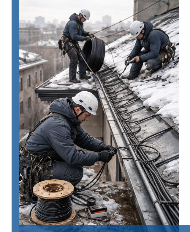 Монтаж греющего кабеля на кровле в Ростове под ключ