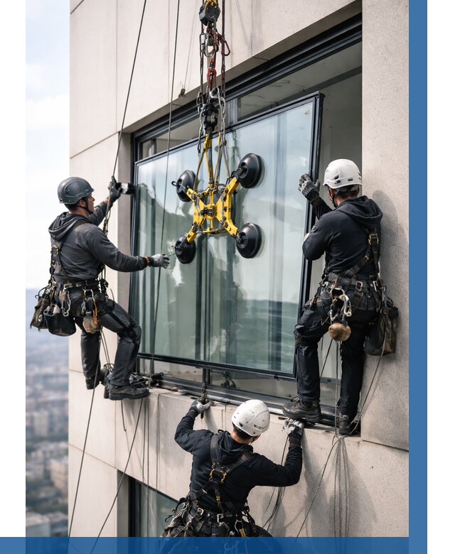 Монтаж стеклопакетов на высоте в Ростове от 3284 р. | ВЫСОТНИК-Рсв