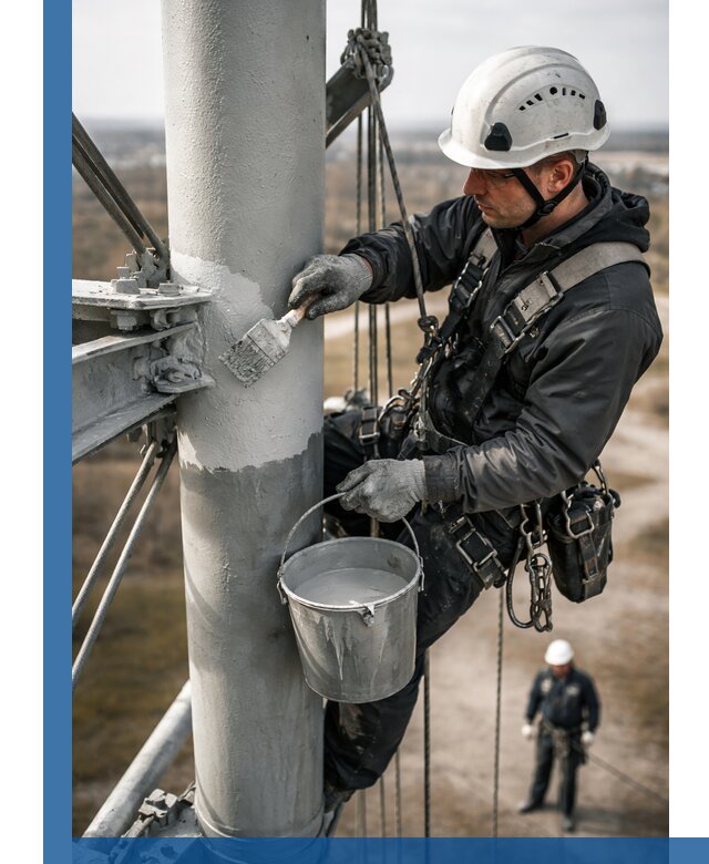 Покраска мачт связи в Ростове промышленными альпинистами