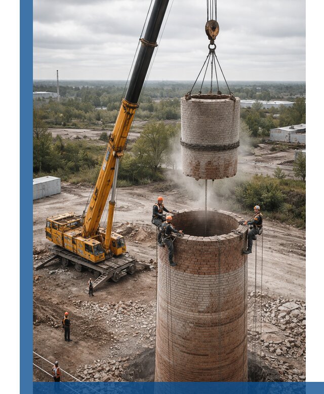 Демонтаж дымовой трубы в Ростове с гарантиями безопасности