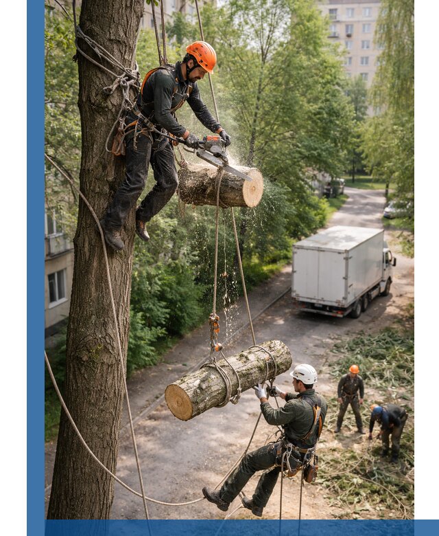 Спил деревьев альпинистами в Ростове, безопасно и без повреждений