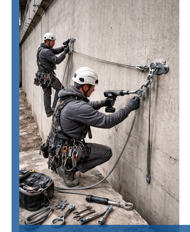 Монтаж анкерных линий высотной безопасности в Ростове